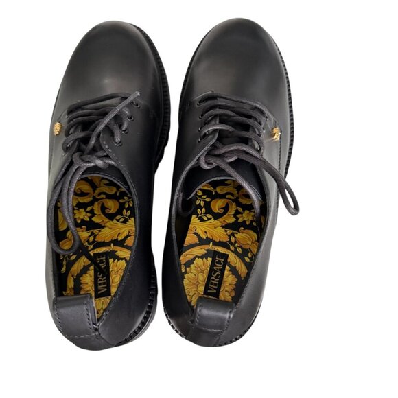 Versace 1014646 Men's Black 100% Leather Small Gold Logo Medusa Derby Shoes - Picture 6 of 10